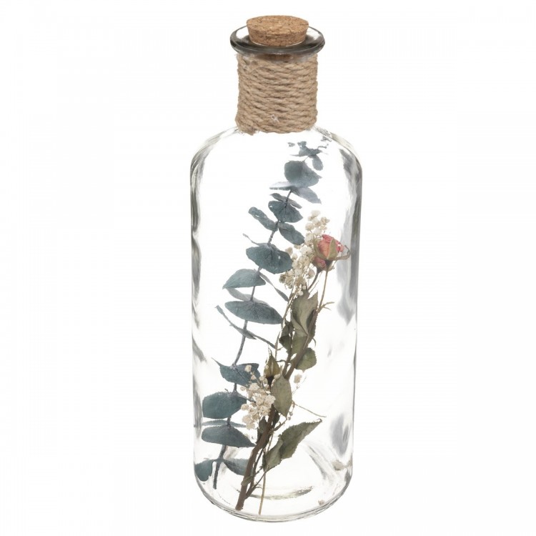 Bouteille en verre fleur séché bleu D9xH28cm Bouteille en verre fleur séché bleu D9xH28cm