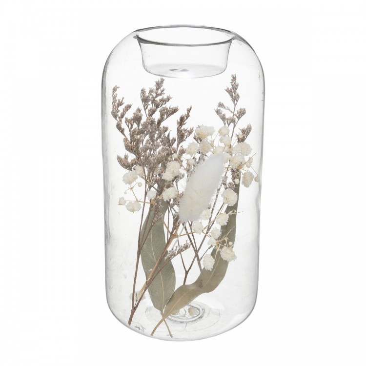 Photophore tube en verre fleurs séchées 