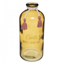 Vase message "Carmen" jaune en verre H25cm