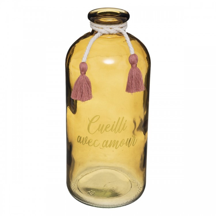 Vase message "Carmen" jaune en verre H25cm