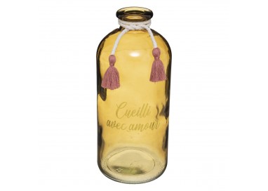 Vase message "Carmen" jaune en verre H25cm