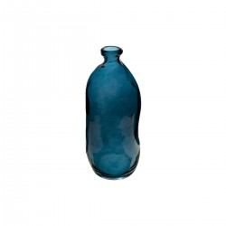 Vase bouteille verre recyclé transparent bleu H35