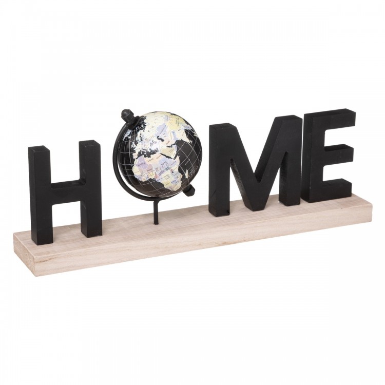 Mot globe noir en panneau de bois MDF 36x8.5x13.5cm