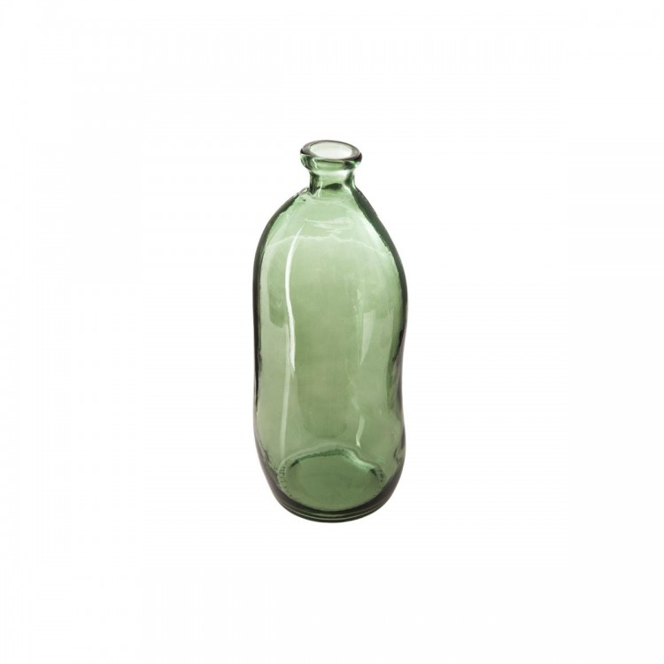 Vase bouteille verre recyclé transparent kaki H35