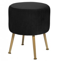 Tabouret en velours plissé noir et pied en métal doré My Kozy Shop image