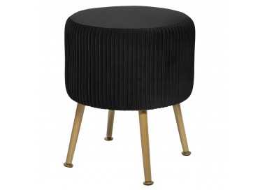 Tabouret en velours plissé noir et pied en métal doré My Kozy Shop image