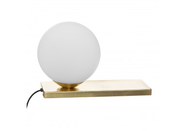 Lampe à poser Dris, au look art déco, en métal doré et son abat-jour globe blanc mat