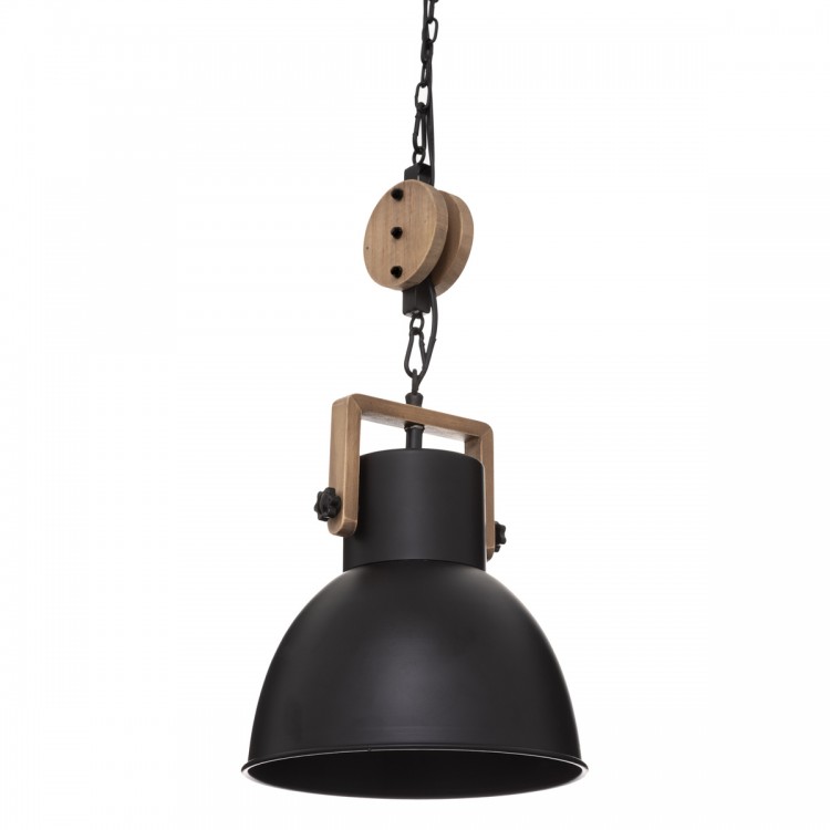 Suspension en métal noir et poulie en bois au style industriel My Kozy Shop image