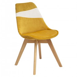 Chaise effet patchwork Baya en velours et pieds en hêtre disponible en plusieurs coloris pour une déco vitaminée