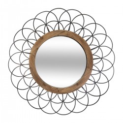 Miroir "Fleur" en métal et bois D90 cm