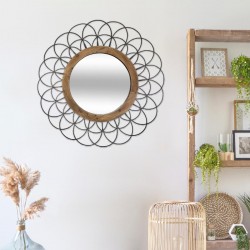 Miroir "Fleur" en métal et bois D90 cm