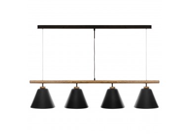 Suspension "Judi" en métal noir et support en bois de manguier, 4 têtes My Kozy Shop image
