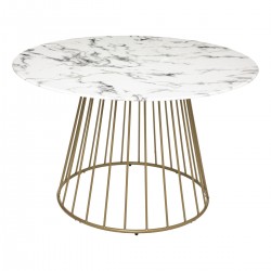 Table à manger "My Rayo", plateau en verre trempé effet marbre blanc D120 cm