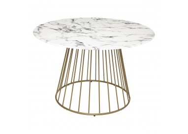 Table à manger "My Rayo", plateau en verre trempé effet marbre blanc D120 cm