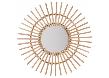 Miroir de forme soleil en rotin  