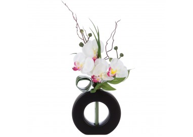 Composition d'orchidée et son vase percé en céramique