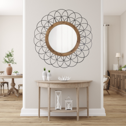 Miroir "Fleur" en métal et bois D90 cm