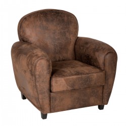 Fauteuil club marron façon vieux cuir pour un style rétro chic qui se mariera avec le style industriel de votre décoration.