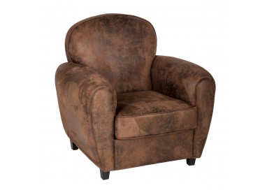 Fauteuil club marron façon vieux cuir pour un style rétro chic qui se mariera avec le style industriel de votre décoration.