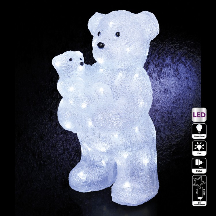 Maman et bébé ours lumineux extérieur H44 cm