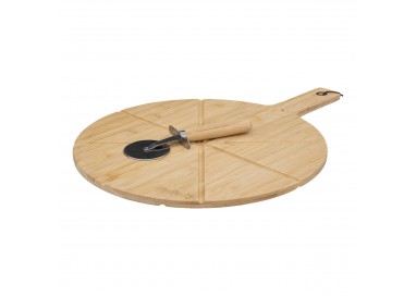 Planche à pizza et roulette de découpe, en bois My Kozy Shop image