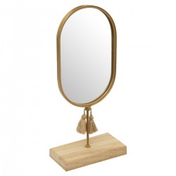 Miroir déco en métal et bois et finitions pompons hauteur 35cm à poser My Kozy Shop image