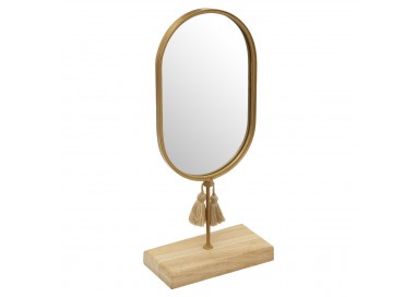 Miroir déco en métal et bois et finitions pompons hauteur 35cm à poser My Kozy Shop image