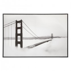 Toile encadrée Golden Gates, image en noir et blanc et brouillard My Kozy Shop image