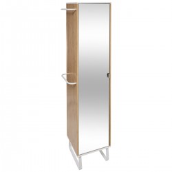 Colonne de rangement pour la salle de bain en bois de bambou et grand miroir sur la porte. My Kozy Shop image
