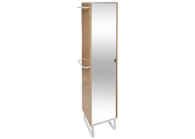 Colonne de rangement pour la salle de bain en bois de bambou et grand miroir sur la porte. My Kozy Shop image