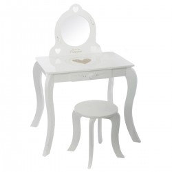 Coiffeuse et son tabouret en bois blanc pour toutes les petites filles qui rêvent de princesse.