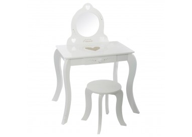 Coiffeuse et son tabouret en bois blanc pour toutes les petites filles qui rêvent de princesse.