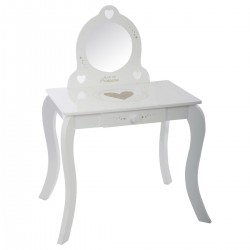 Coiffeuse et son tabouret en bois blanc pour toutes les petites filles qui rêvent de princesse.