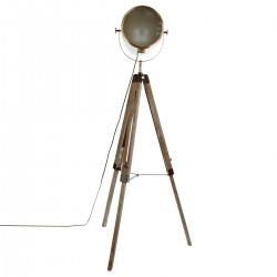 Lampadaire "Ebor" sur trépied de bois, tête en acier effet bronze d'une belle hauteur de 152cm