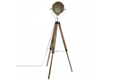 Lampadaire "Ebor" sur trépied de bois, tête en acier effet bronze d'une belle hauteur de 152cm