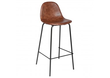 Lot de 2 tabourets de bar effet cuir cognac pour une déco industrielle très tendance