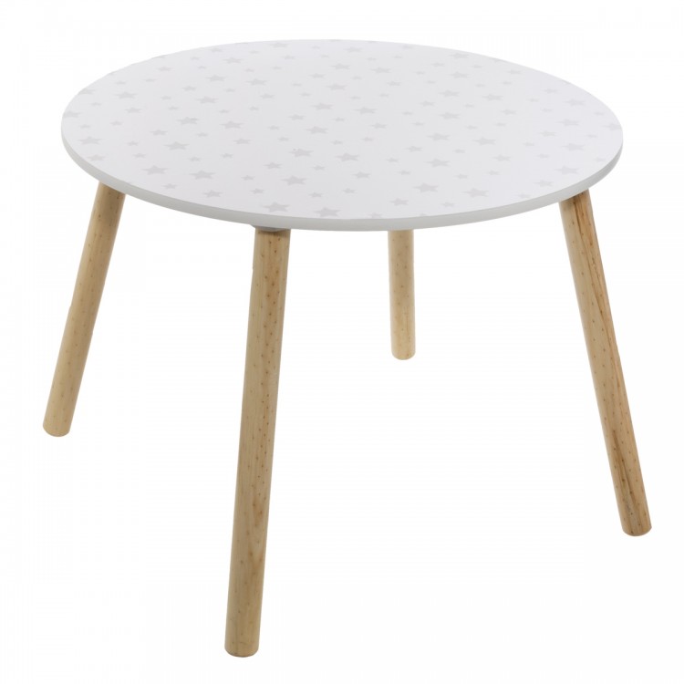 Table ronde en bois pour enfant douceur, disponible en 3 coloris, blanc, rose et gris.