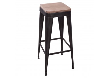 Tabouret de bar en métal noir et bois de badamier, pour une cuisine au style industriel et contemporain, My Kozy Shop