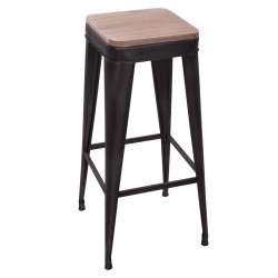 Tabouret de bar en métal noir et bois de badamier, pour une cuisine au style industriel et contemporain, My Kozy Shop