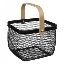 Panier en métal ajouré noir et sa anse en bois. My Kozy Shop