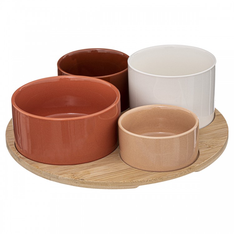 Set apéritif "Alicante" aux douces couleurs terracotta et son plateau en bambou. My Kozy Shop Set apéritif "Alicante" aux douces couleurs terracotta et son plateau en bambou. My Kozy Shop