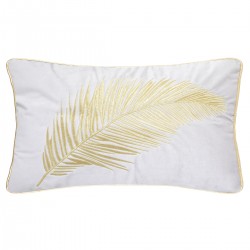 Coussin en velours brodé "Artifice" blanc motif plume. My Kozy Shop