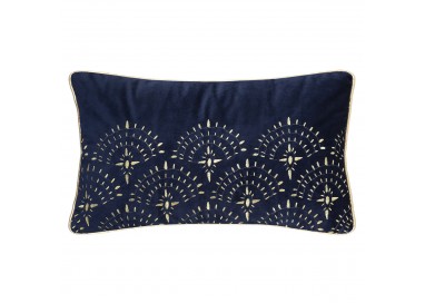 Coussin en velours brodé "Artifice" bleu nuit. My Kozy Shop