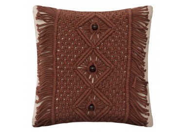 Coussin "Ali" macramé marron cannelle 40x40cm