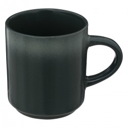 Rack de 4 mugs en grés noir et bleu nuit et son support en métal noir.