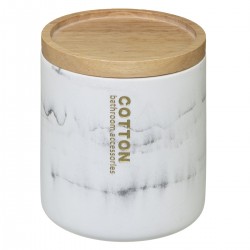 Pot à cotons blanc "Léa" avec couvercle en bambou