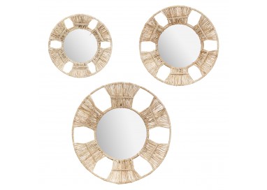 set de 3 miroirs en rotin et jute "Laura", une combinaison élégante de style et de fonctionnalité.