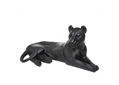Statue "Léopard" coucher en résine noir H38cm pour 80cm de long