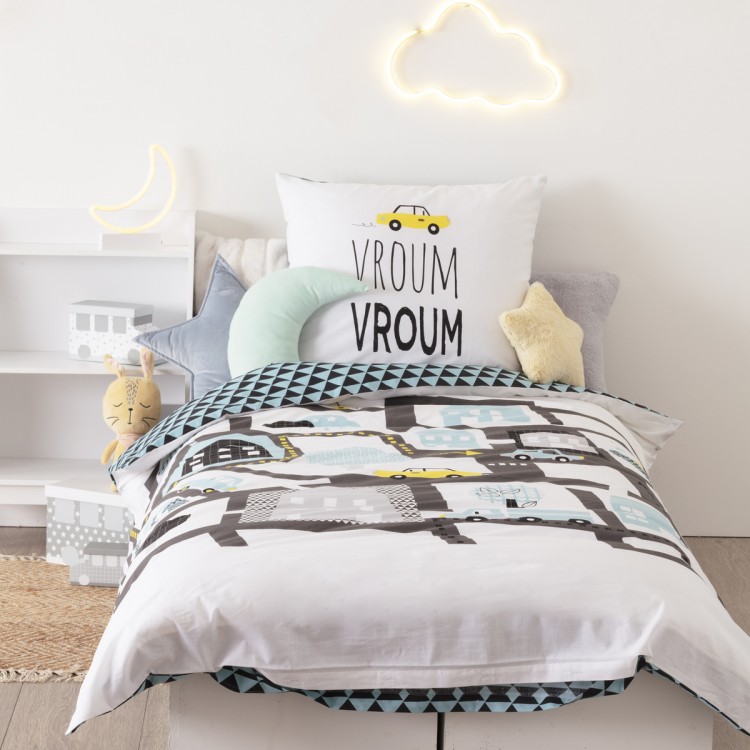 Parure de lit enfant Vroum en coton 140x200cm - My Kozy Shop