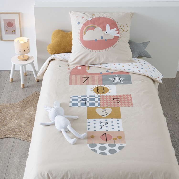 Parure de lit enfant "Marelle" en coton 140x200cm Parure de lit enfant "Marelle" en coton 140x200cm
